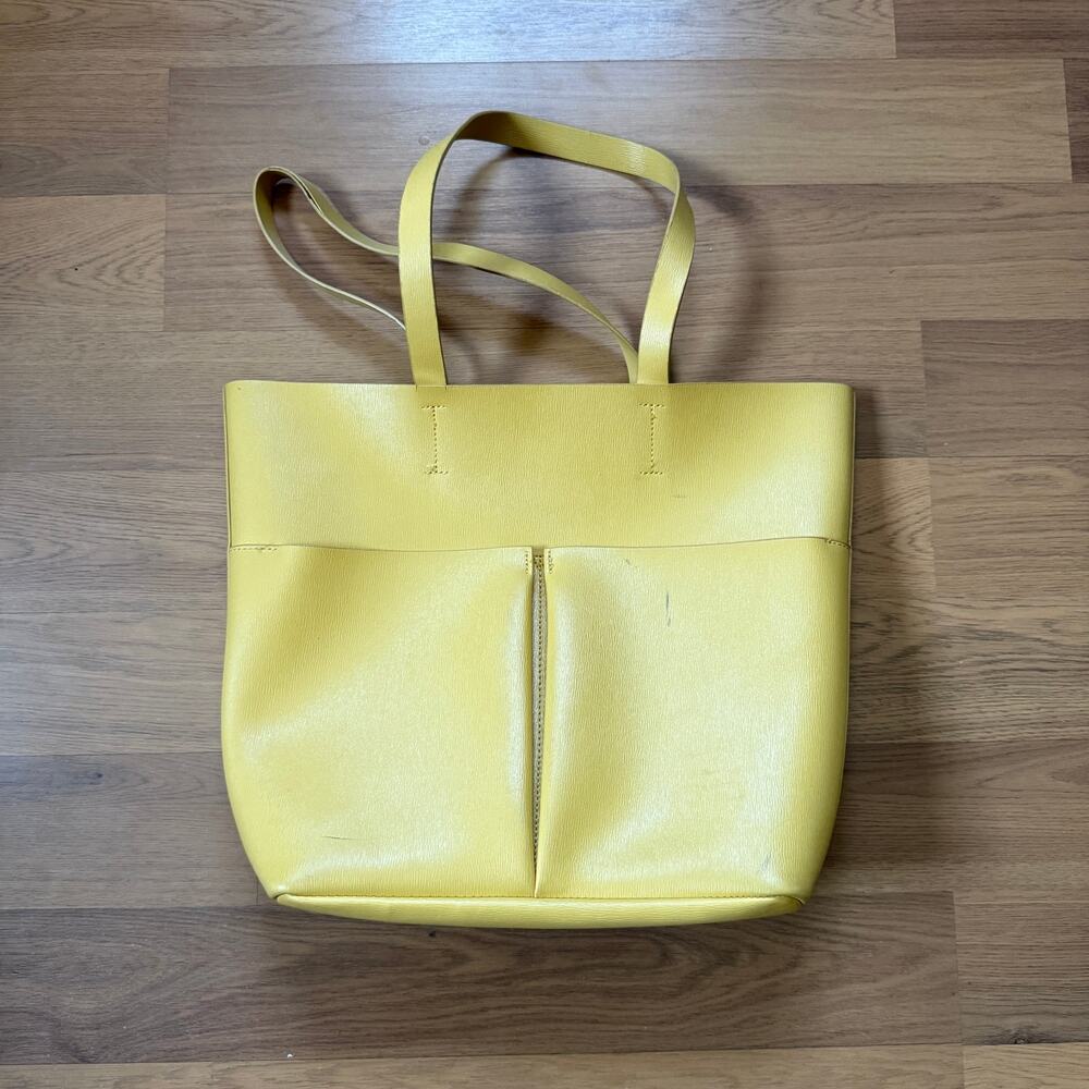 Neiman Marcus Yellow Textured Leather Suede Lined Tote Shoulder Casual Bag